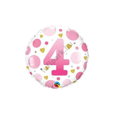 18 inch-es 4-es Számos Pöttyös Rózsaszín Age 4 Pink Dots Fólia Lufi