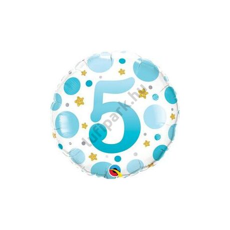 18 inch-es 5-ös Számos Pöttyös Kék Age 5 Blue Dots Fólia Lufi