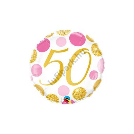 18 inch-es 50-es Pink & Gold Dots Szülinapi Számos Fólia Lufi