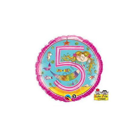 18 inch-es Sellő – Age 5 Mermaid Polka Dots 5. Születésnapi Számos Fólia Léggömb