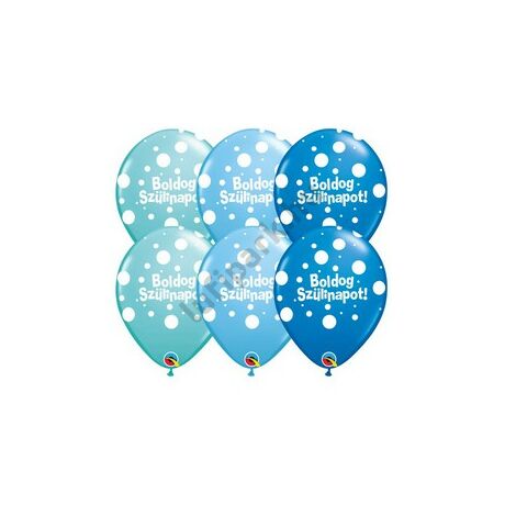 11 inch-es Boldog Szülinapot Big Polka Dots II Lufi Fiús Színekben