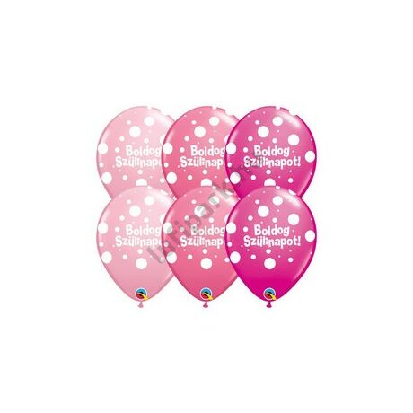 11 inch-es Boldog Szülinapot Big Polka Dots II Lufi Lányos Színekben