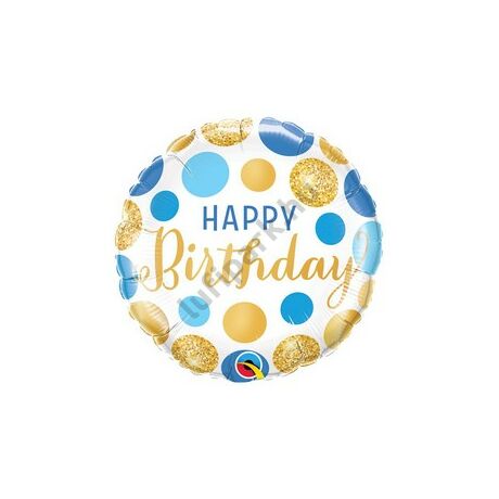 18 inch-es birthday blue&gold dots fólia