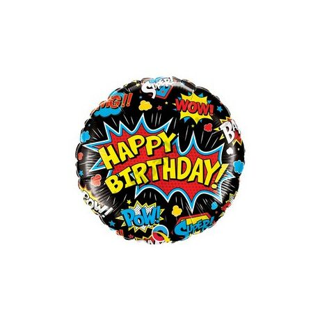 18 inch-es Szuperhős Mintás - Birthday Super Hero Black Szülinapi Fólia Lufi