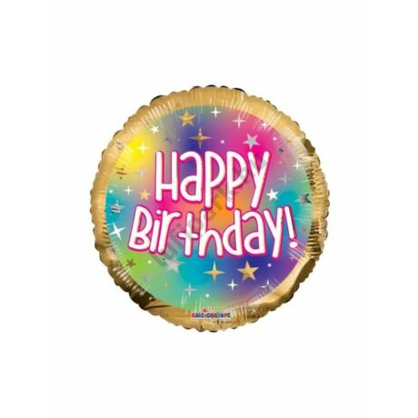 17 inch-es Happy Birthday arany-pasztell csillagos fólia lufi