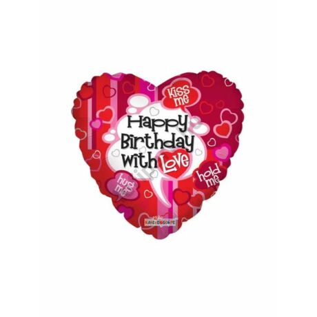 18 inch-es Happy Birthday with Love szívecskés fólia lufi