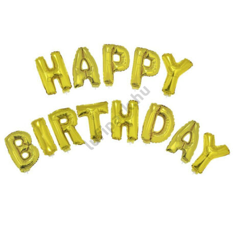 FÓLIA LUFI, 16&quot;/41CM, &quot;HAPPY BIRTHDAY&quot;, ARANY, (LEVEGŐS)