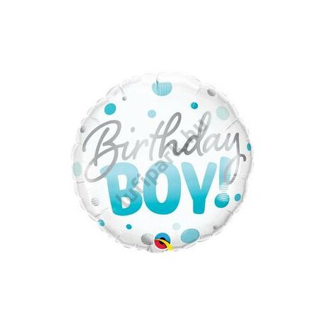 18 inch-es Birthday Boy Blue Dots Szülinapi Fólia Lufi