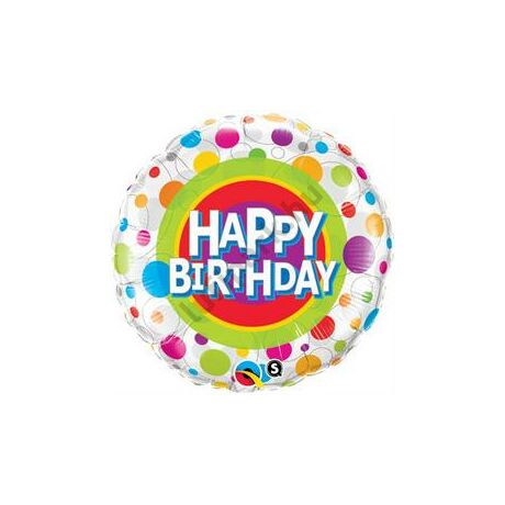 18 inch-es Happy Birthday Colorful Dots - Színes Pöttyös Születésnapi Fólia Léggömb