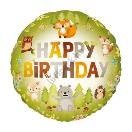 Erdő állatai Happy Birthday fólia lufi