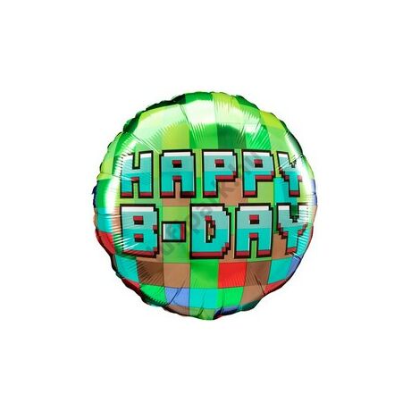 18 inch-es Happy B-Day Pixel Szülinapi Fólia Lufi
