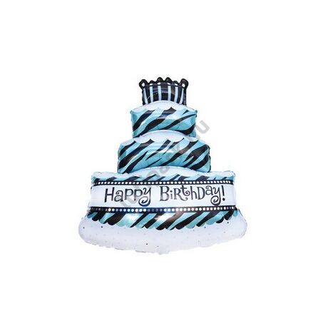 38 inch-es Happy Birthday torta alakú kék fólia lufi