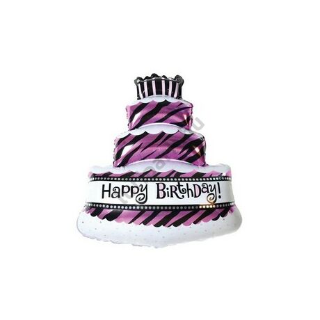 38 inch-es Happy Birthday torta alakú pink fólia lufi