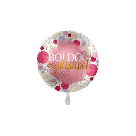 17 inch-es Boldog Szülinapot Mintás Pink Pöttyös Fólia Lufi