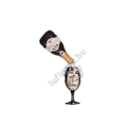 Pezsgősüveg és Pohár - Time for Bubbly Super Shape Szilveszteri Fólia Lufi