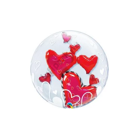 24 inch-es Lovely Floating Hearts Szerelmes Double Bubble Léggömb