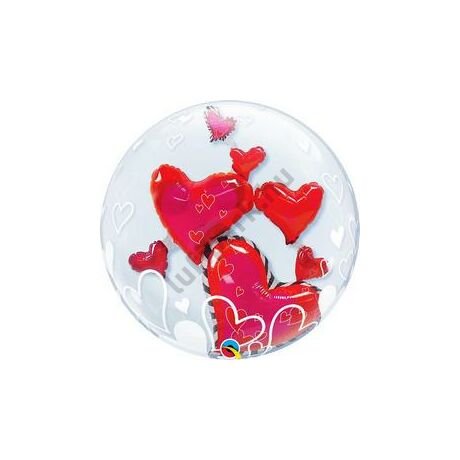 24 inch-es Lovely Floating Hearts Szerelmes Double Bubble Léggömb