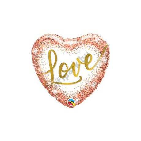 18 inch-es Love Rosegold Glitter Dots Szív Fólia Lufi