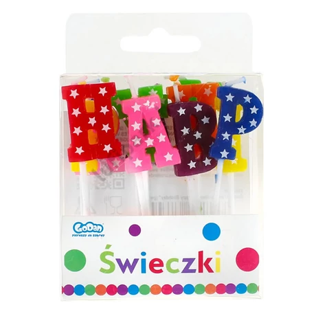 Szülinapi gyertya, csillagos, Happy Birthday betűk