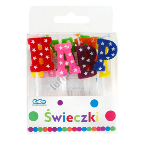 Szülinapi gyertya, csillagos, Happy Birthday betűk