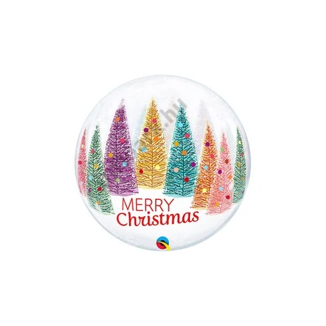 22 inch-es Színes Karácsonyfák - Christmas Trees & Snowflakes Karácsonyi Bubble Lufi