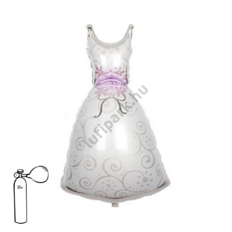 Menyasszonyi ruha, óriás fólia lufi, 100 cm, csomagolt