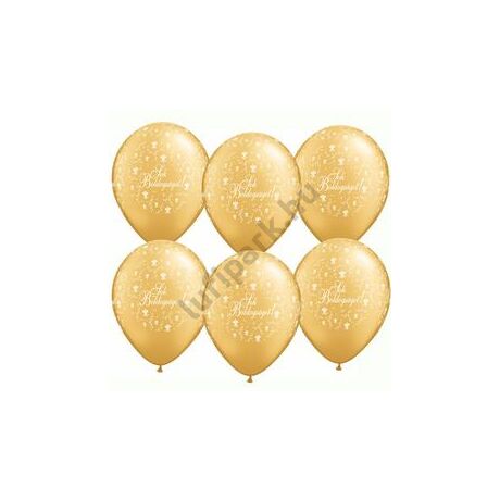 11 inch-es Sok Boldogságot Metallic Gold Virágmintás Lufi Esküvőre 