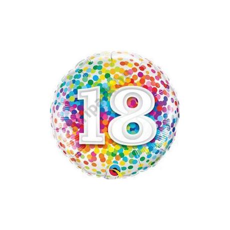 18 inch-es 18 Rainbow Confetti Szülinapi Fólia Lufi