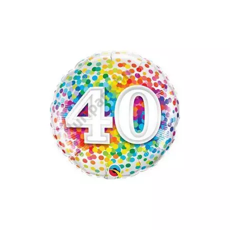 18 inch-es 40 Rainbow Confetti Szülinapi Fólia Lufi