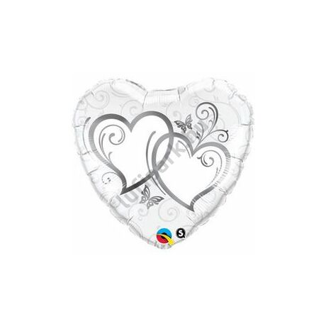 36 inch-es Entwined Hearts Silver Esküvői Szív Fólia Lufi