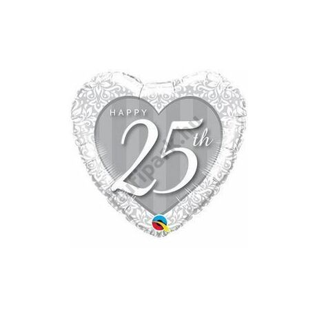 18 inch-es Happy 25th Damask Heart Fólia Lufi