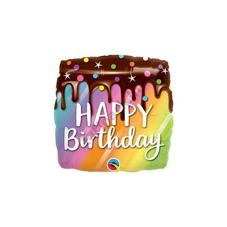 18 inch-es Happy Birthday Csokitorta Mintás - Rainbow Drip Cake Szülinapi Fólia Lufi