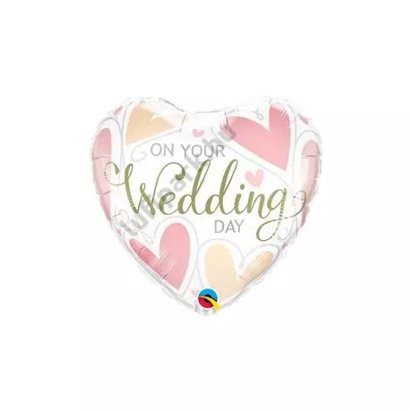 18 inch-es On Your Wedding Day Hearts Esküvői Szív Fólia Lufi