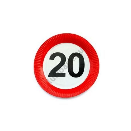20-as Számos Sebességkorlátozó Szülinapi Parti Tányér - 23 cm, 6 db-os