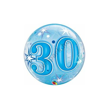 22 inch-es 30 Blue Starburst Sparkle Szülinapi Számos Bubble Lufi