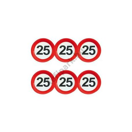 25-ös Sebességkorlátozó Számos Szülinapi Parti Tányér - 23 cm, 6 db-os