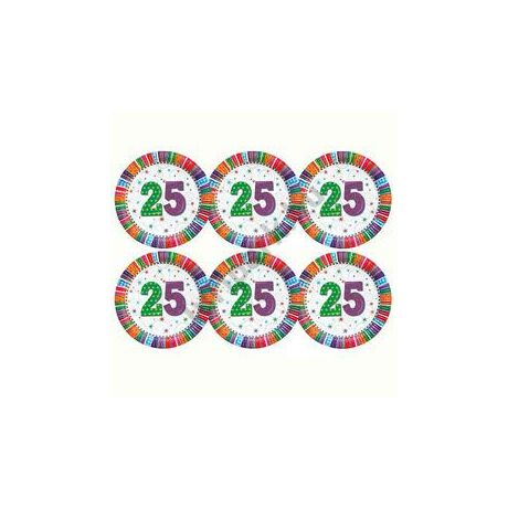 25-ös Szülinapi Radiant Parti Tányér, 23 cm-es, 6 db-os