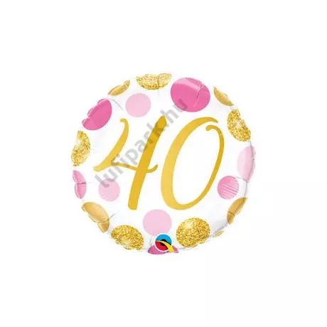 18 inch-es 40-es Pink & Gold Dots Szülinapi Számos Fólia Lufi