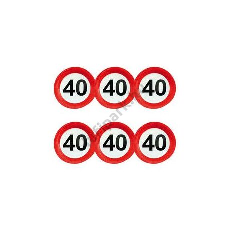 40-es Számos Sebességkorlátozó Szülinapi Parti Tányér - 23 cm, 6 db-os
