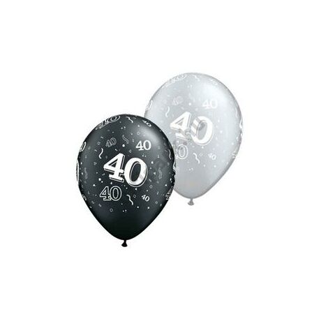 11 inch-es 40-es printelt Black/Metallic Silver Szülinapi Számos Lufi