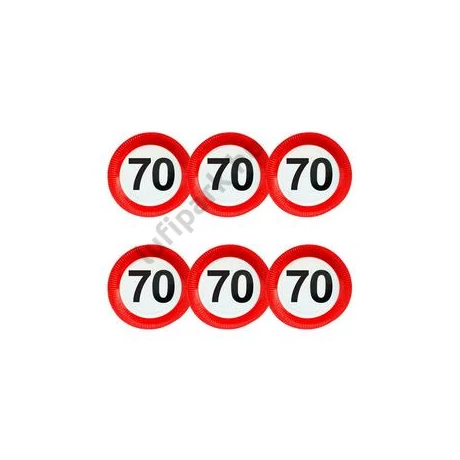  70-es Számos Sebességkorlátozó Szülinapi Parti Tányér - 23 cm, 6 db-os