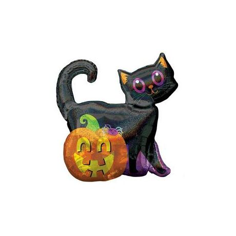  Black Cat &amp; Pumpkin Holografikus Super Shape Fólia Lufi Halloween-ra