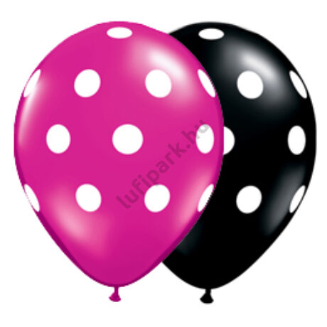 11 inch-es Big Polka Dots Black és Magenta Pöttyös Lufi
