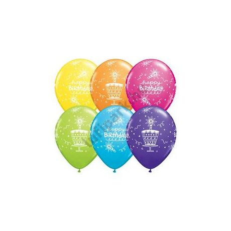 11 inch-es Birthday Cake és Candle Tropical Assortment Szülinapi Lufi