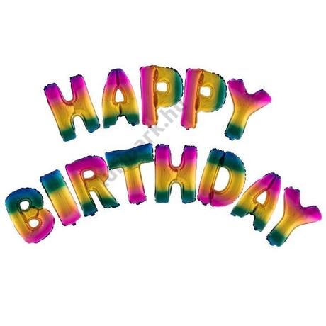 &quot;HAPPY BIRTHDAY&quot; SZIVÁRVÁNYOS -16&quot;/41CM FÓLIA LUFI
