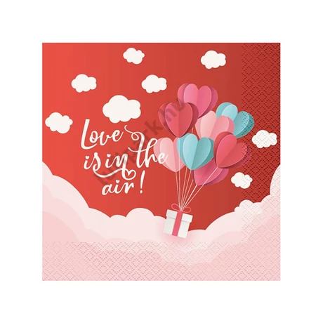 Szalvéta, Love is in the air szöveggel, 33x33cm, 20 darab/csomag