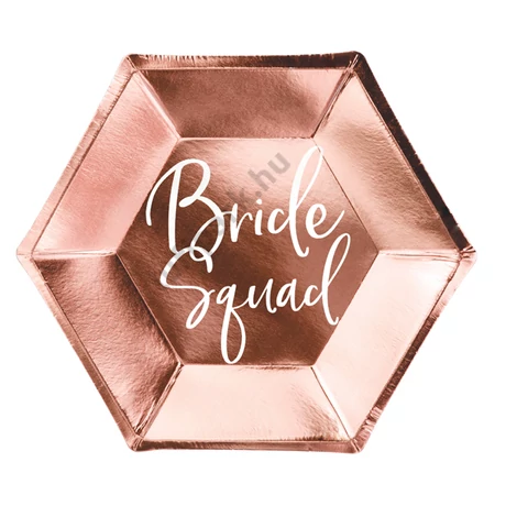 Papír tányér, rosegold, Bride squad, d23cm, 6db/cs