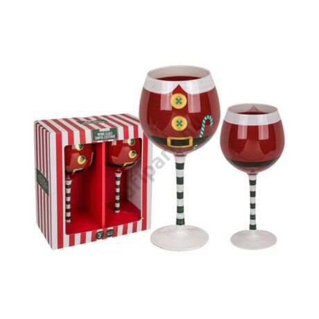 Karácsonyi Mintás Borospohár Szett Díszdobozban, 2 Db (480 Ml)