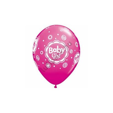 11 inch-es Baby Girl Dots - Pöttyös Pink Léggömb Babaszületésre