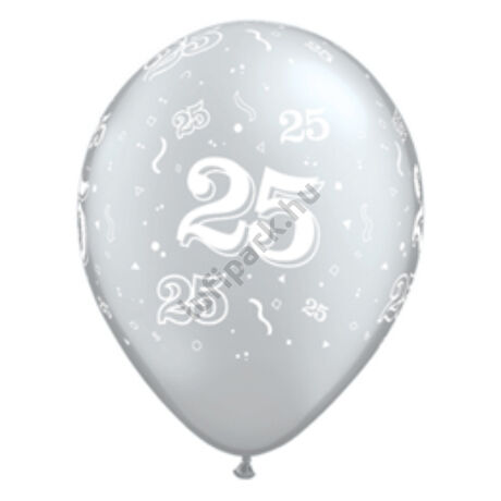 11 inch-es 25-ös számmal printelt Metallic Silver Születésnapi Számos Léggömb